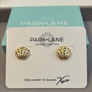 Park Lane Gold Shell Earrings with Multicolor Gems